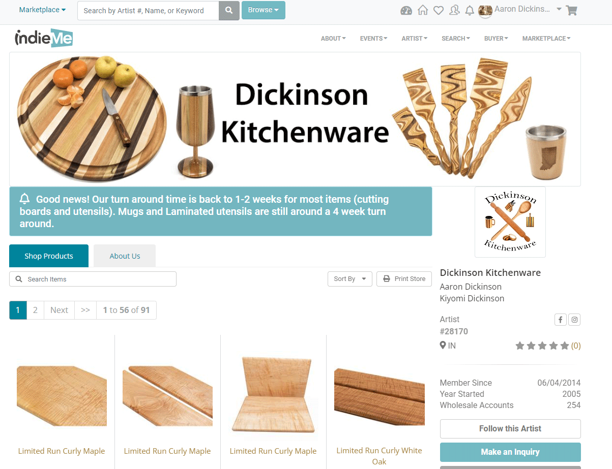 Dickinson Kitchenware wholesale page preview